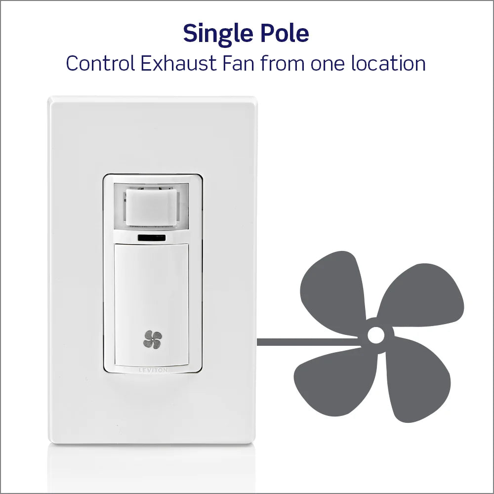 Decora In-Wall Humidity Sensor for Bathroom Exhaust Fan Control Switch, 1/4 HP, Residential Grade, Single Pole, White