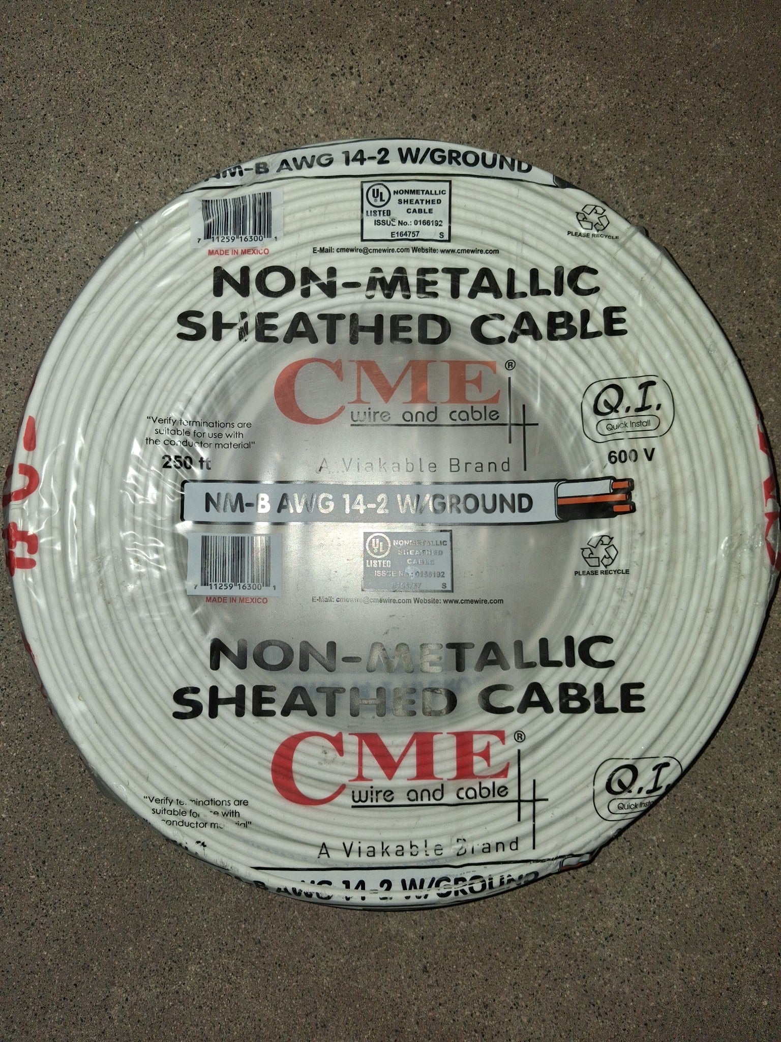 CME 14/2 NM-B Wire + Ground Copper Building Wire – 250 ft Coil