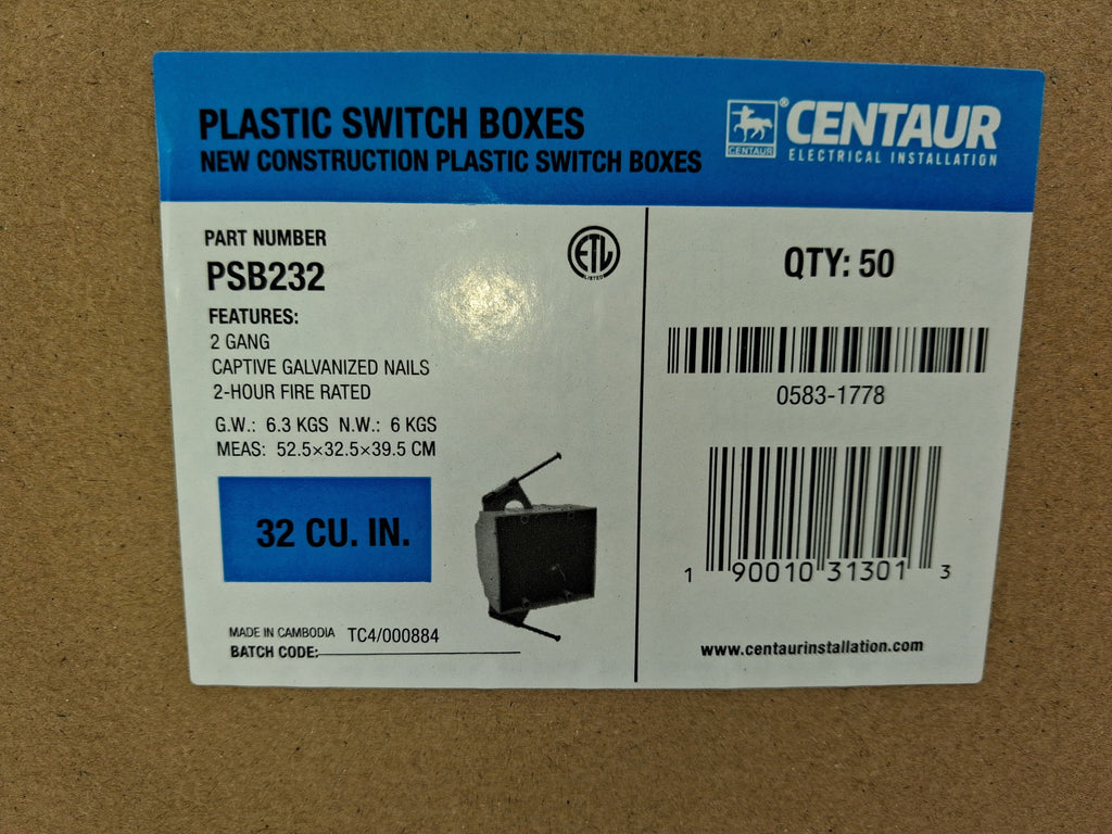 2-GANG Plastic Switch Box (New Work) 32 cu. in.
