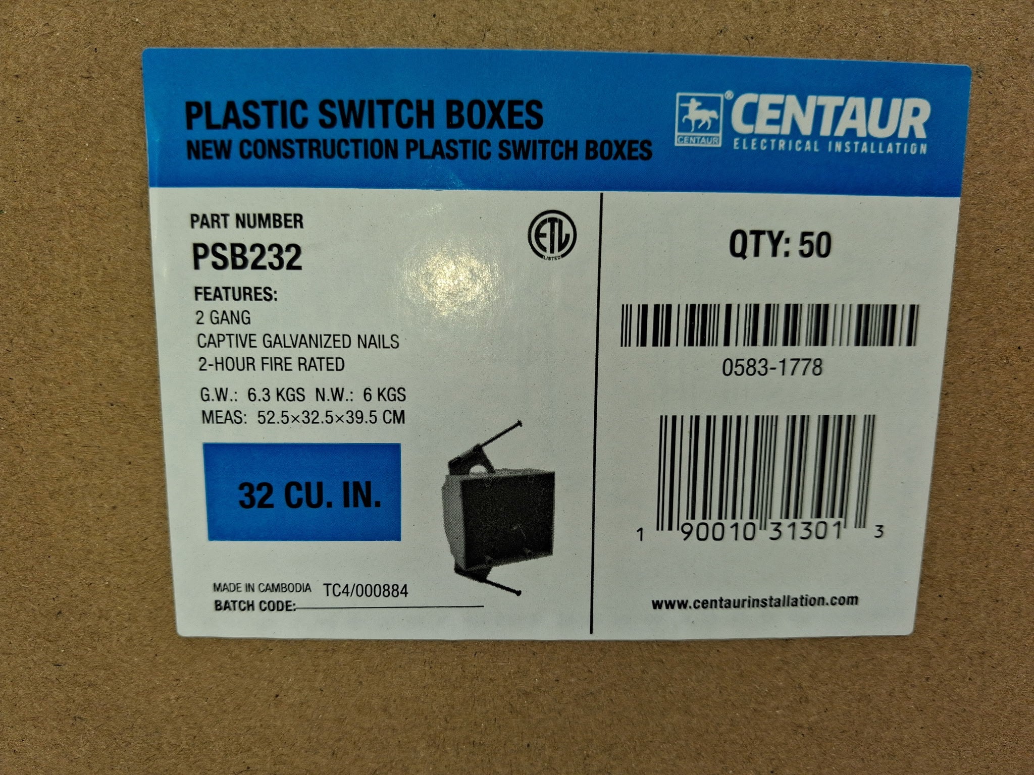 2-GANG Plastic Switch Box (New Work) 32 cu. in.