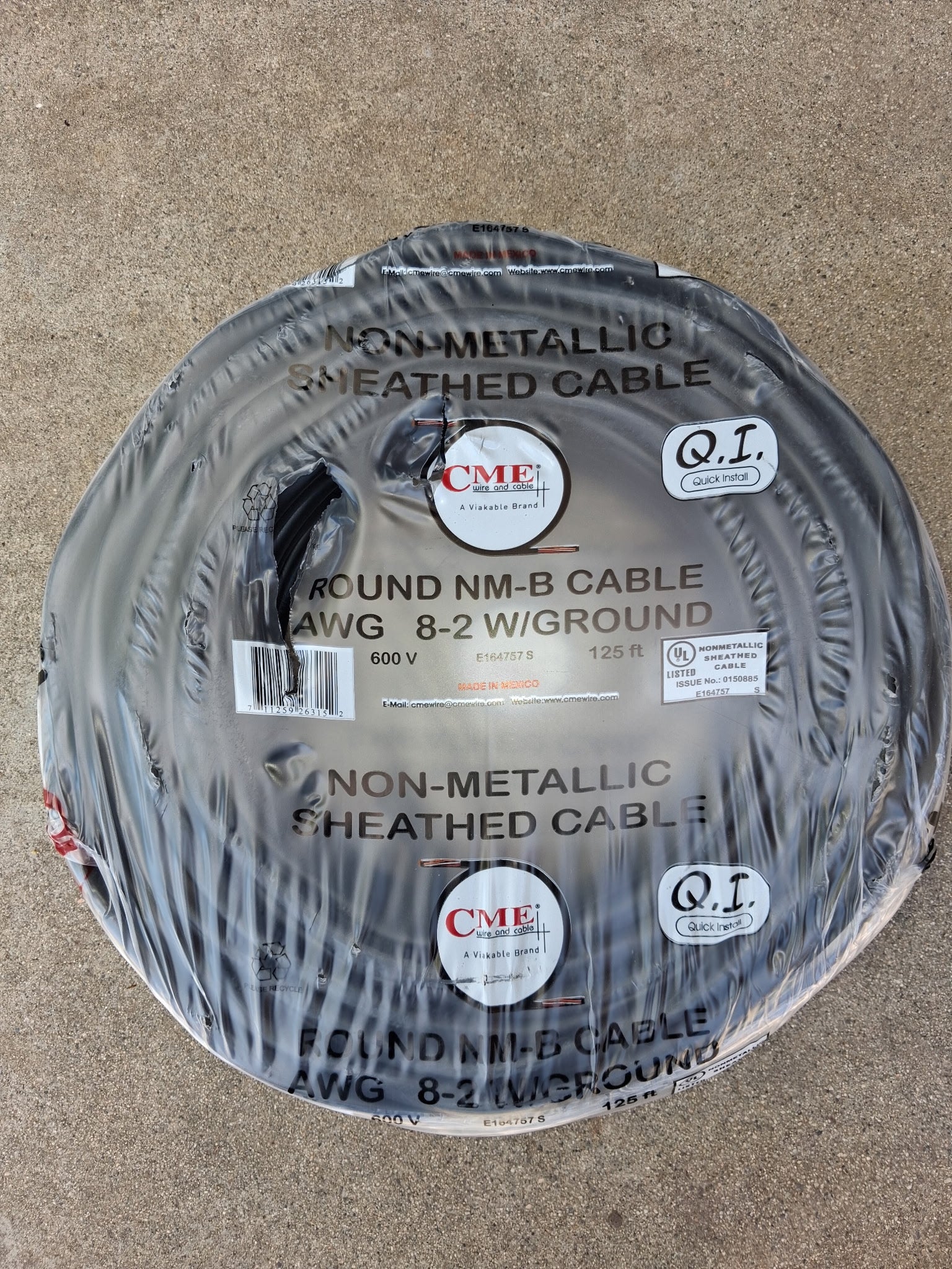 CME 8/2 NM-B Copper Building Wire w/ Ground – 125 ft Coil