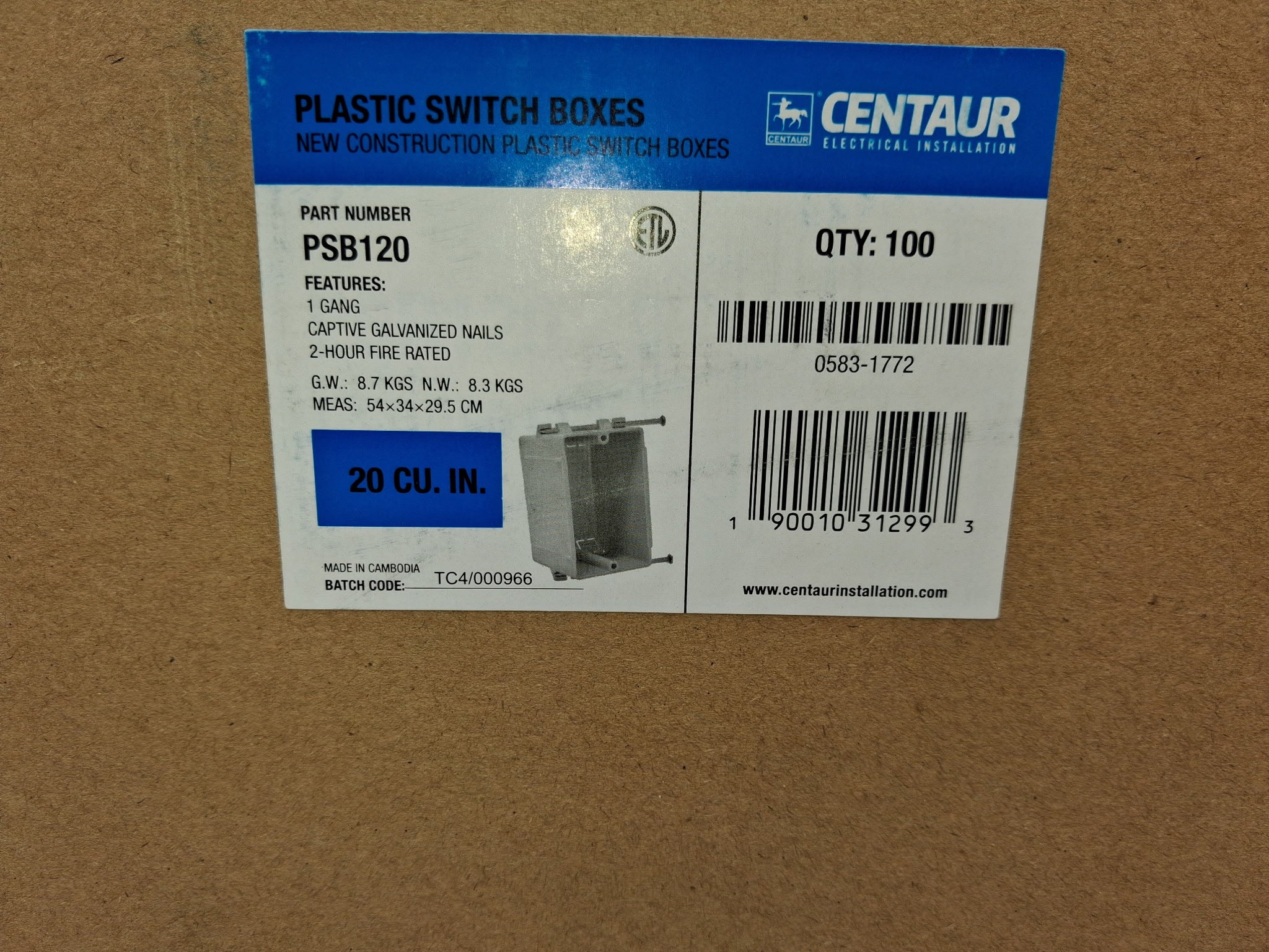 1-GANG Plastic Switch Box (New Work) 20 cu. in.