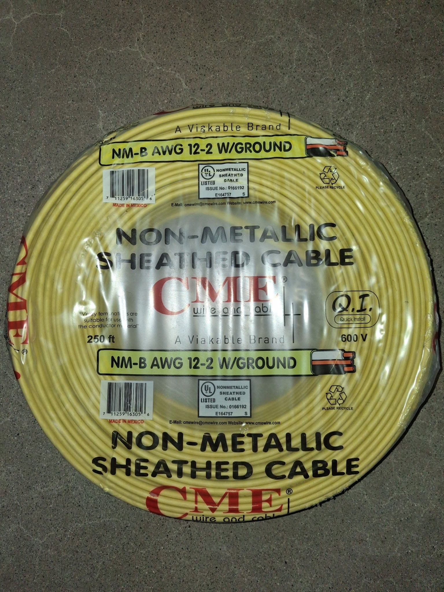 CME 12/2 NM-B Copper Building Wire w/ Ground – 250 ft Coil