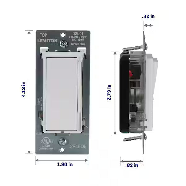 Decora Rocker White LED Advanced Dimmer Switch for LED and Incandescent Bulbs, 150-Watt Single Pole or 3-Way, DSL01-0LW
