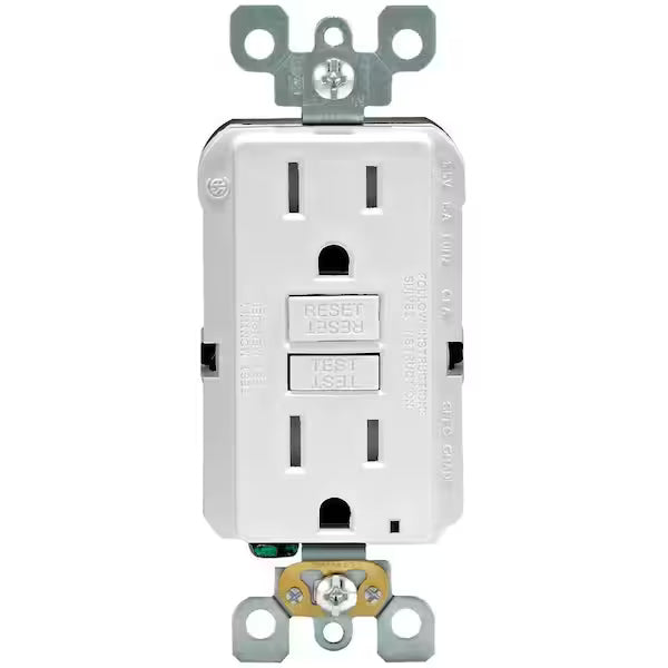 15 Amp 125-Volt Duplex SmarTest Self-Test SmartlockPro Tamper Resistant GFCI Outlet, White GFTR1-KW